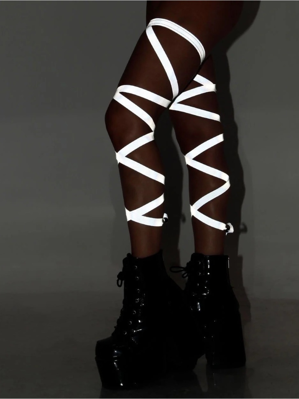 iHeartRaves Silver Reflective Leg Wraps & Fishnet Thigh-Highs ✨